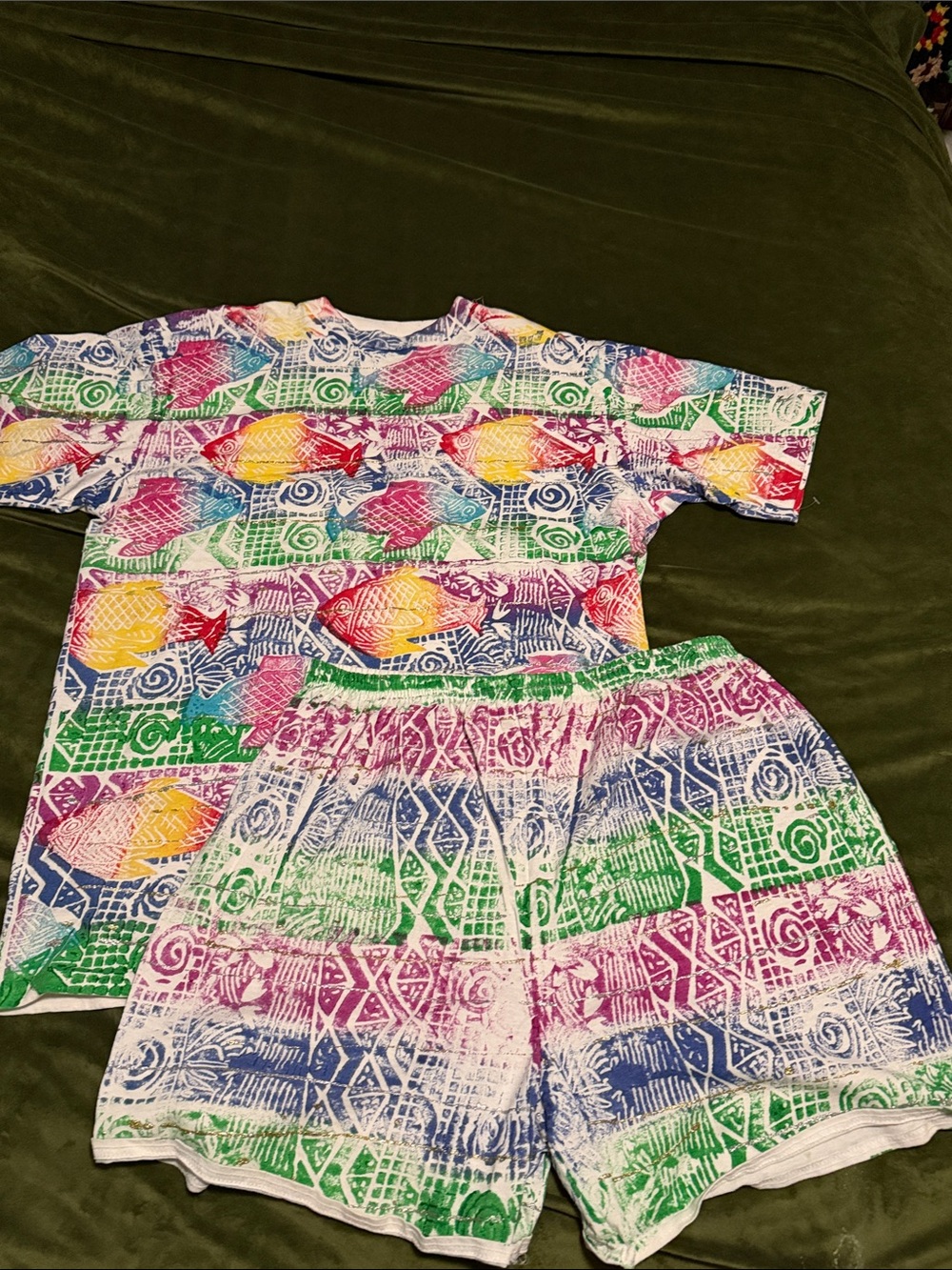 Multicolor Patterned Pajama Set - Short Sleeve Top & Shorts